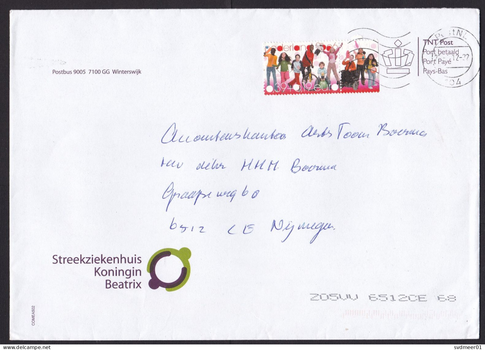 Netherlands: Cover, 2012, 1 Charity Stamp + Tab, Children, Child, Sent By Hospital Winterswijk (traces Of Use) - Brieven En Documenten