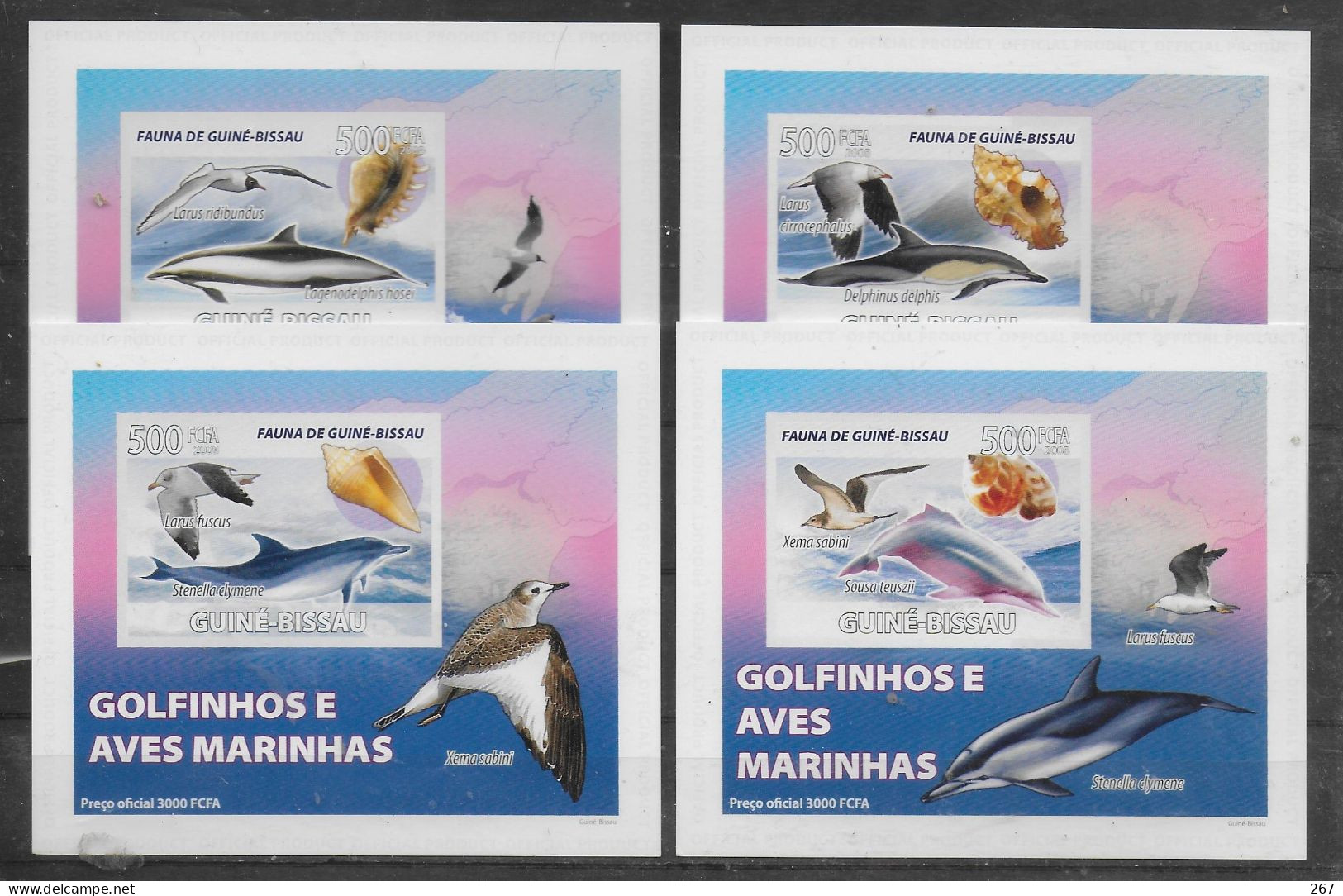 GUINEE  BISSAU  BF Luxe N°  2550/53     * *  NON DENTELE  Cartonné  Dauphins Oiseaux Coquillages - Dauphins