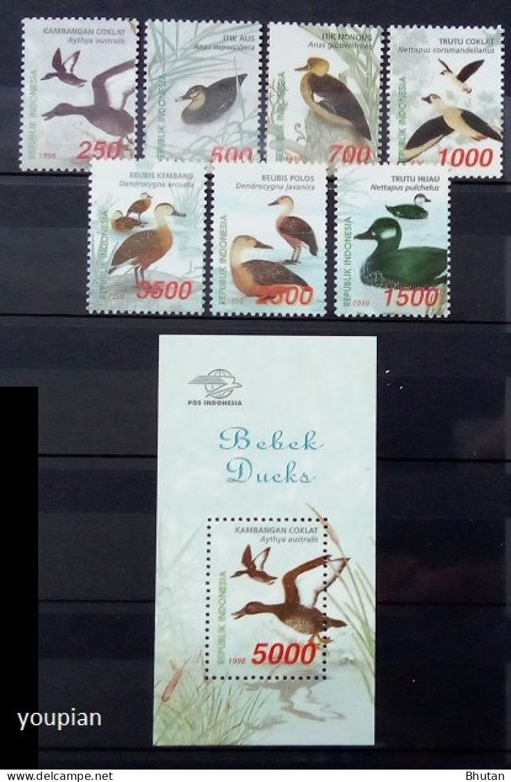 Indonesia 1998, Ducks, MNH S/S And Stamps Set - Indonésie