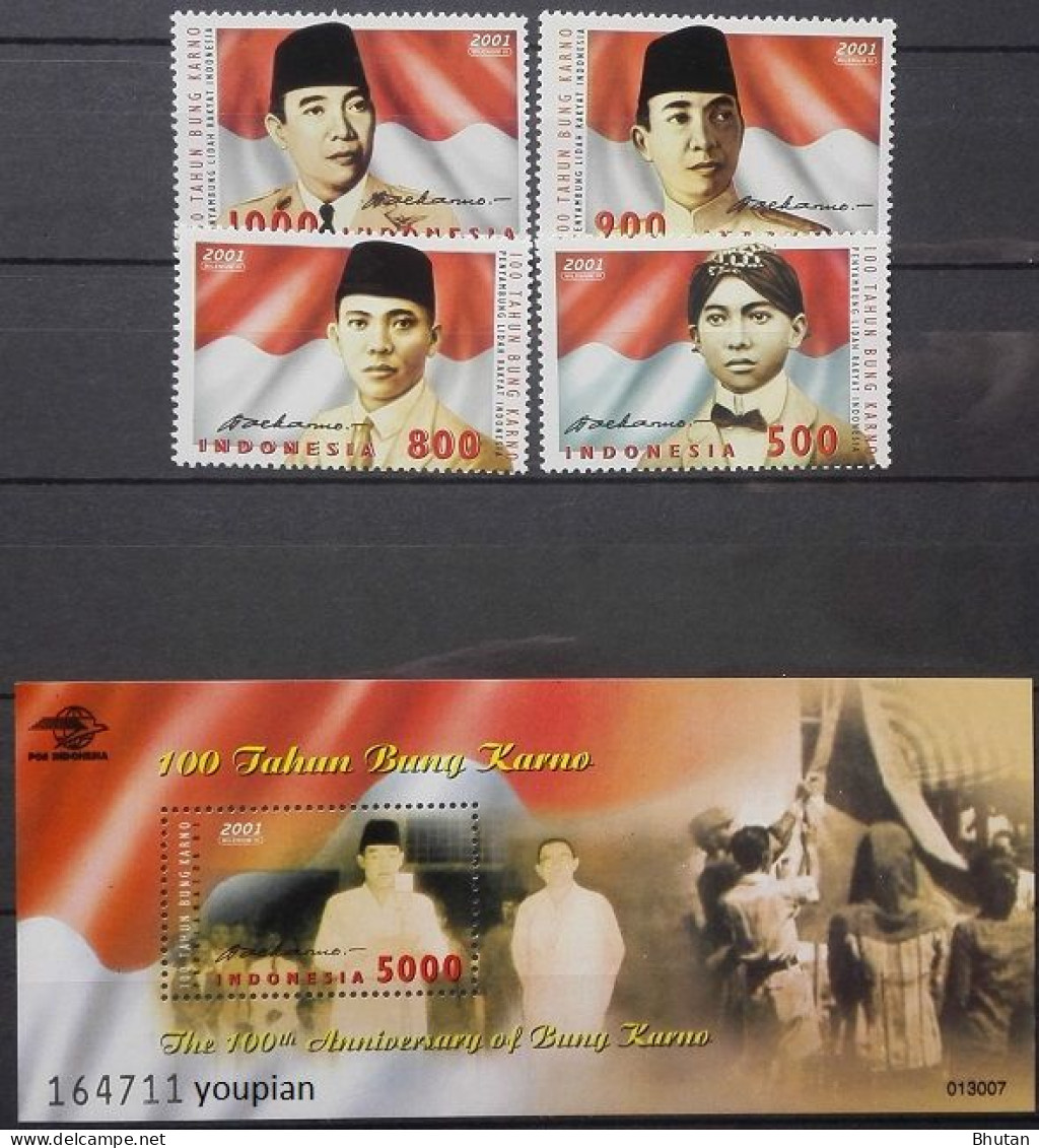 Indonesia 2001, 100th Birthday Of Achmed Sukarno, MNH S/S And Stamps Set - Indonésie