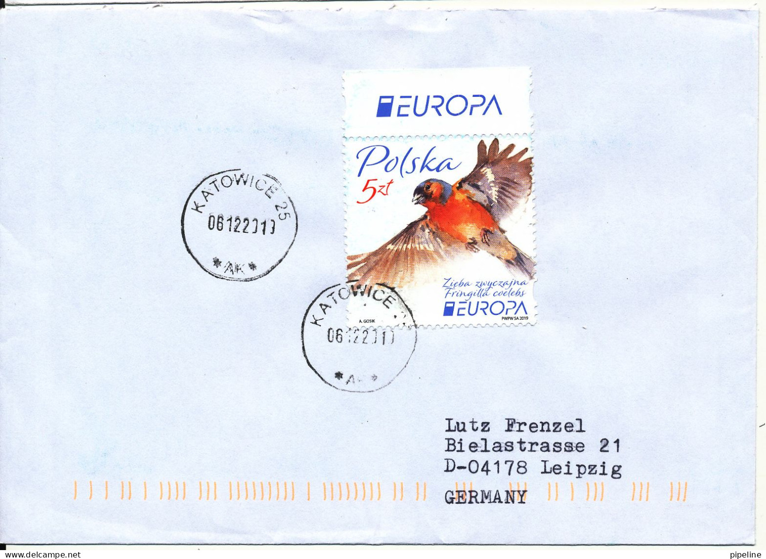 Poland Cover Sent To Germany Katowice 6-12-2020 Nice Single Franked BIRD EUROPA CEPT Stamp - Brieven En Documenten