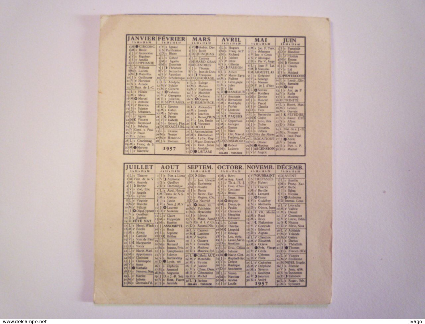 2024 - 653  CALENDRIER  1957 à SYSTEME   XXX - Other & Unclassified