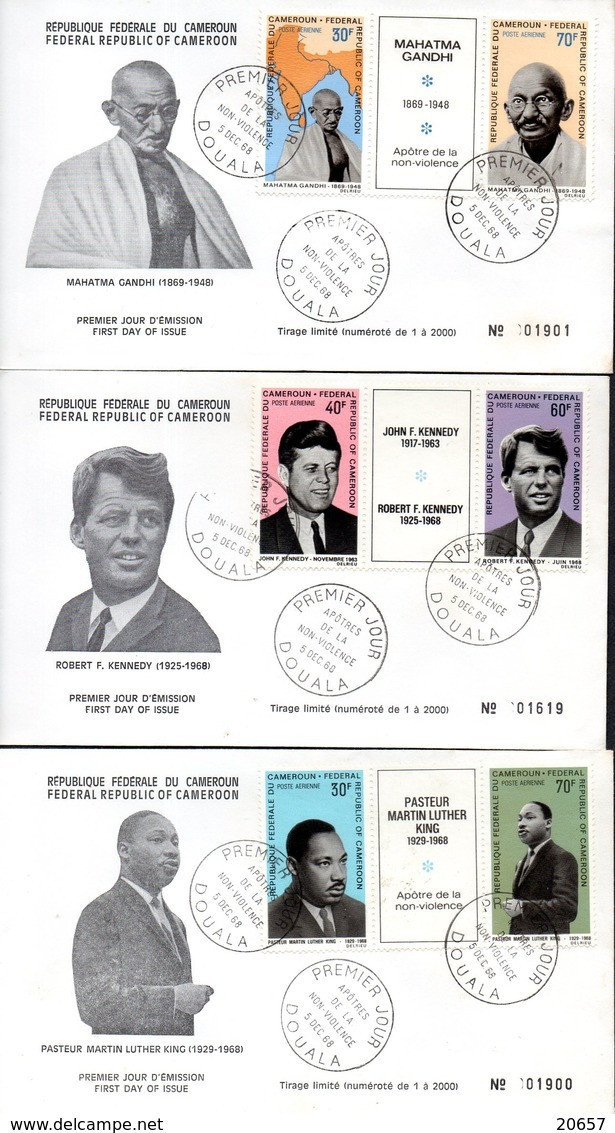 CAMEROUN A 122/127 Fdc, Mahatma Gandhi, Martin Luther King, JFK, Bob Kennedy, Apôtres De La Paix - Mahatma Gandhi