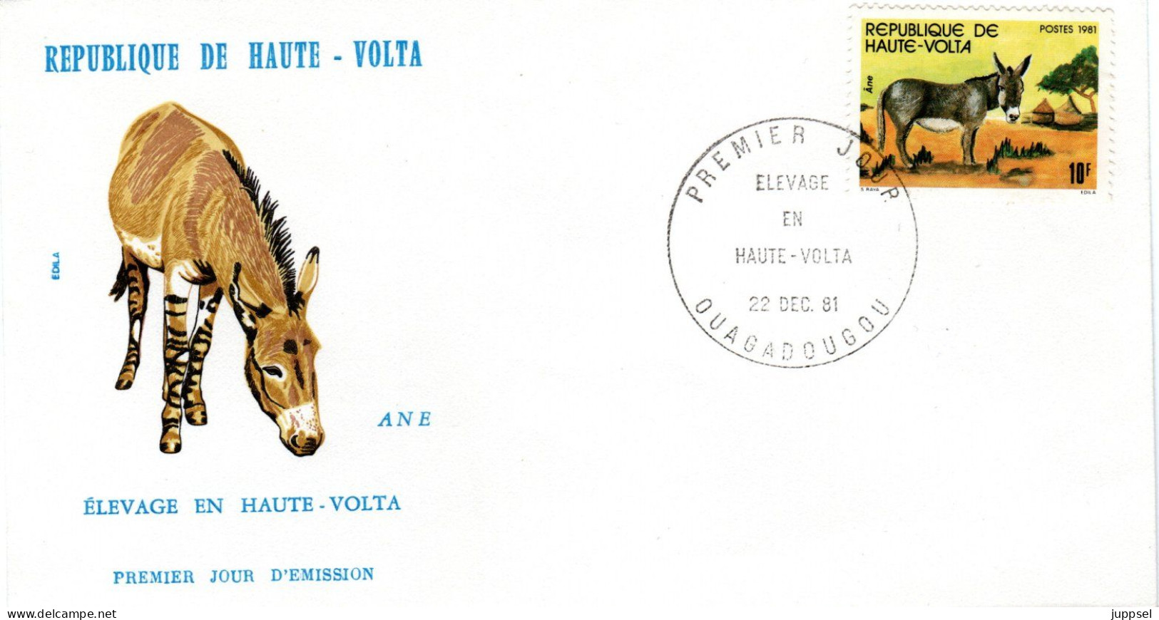 FDC  UPPER VOLTA, Donkey  /  Lettre De Première Jour, HAUTE VOLTA, L`âne  1981 - Donkeys