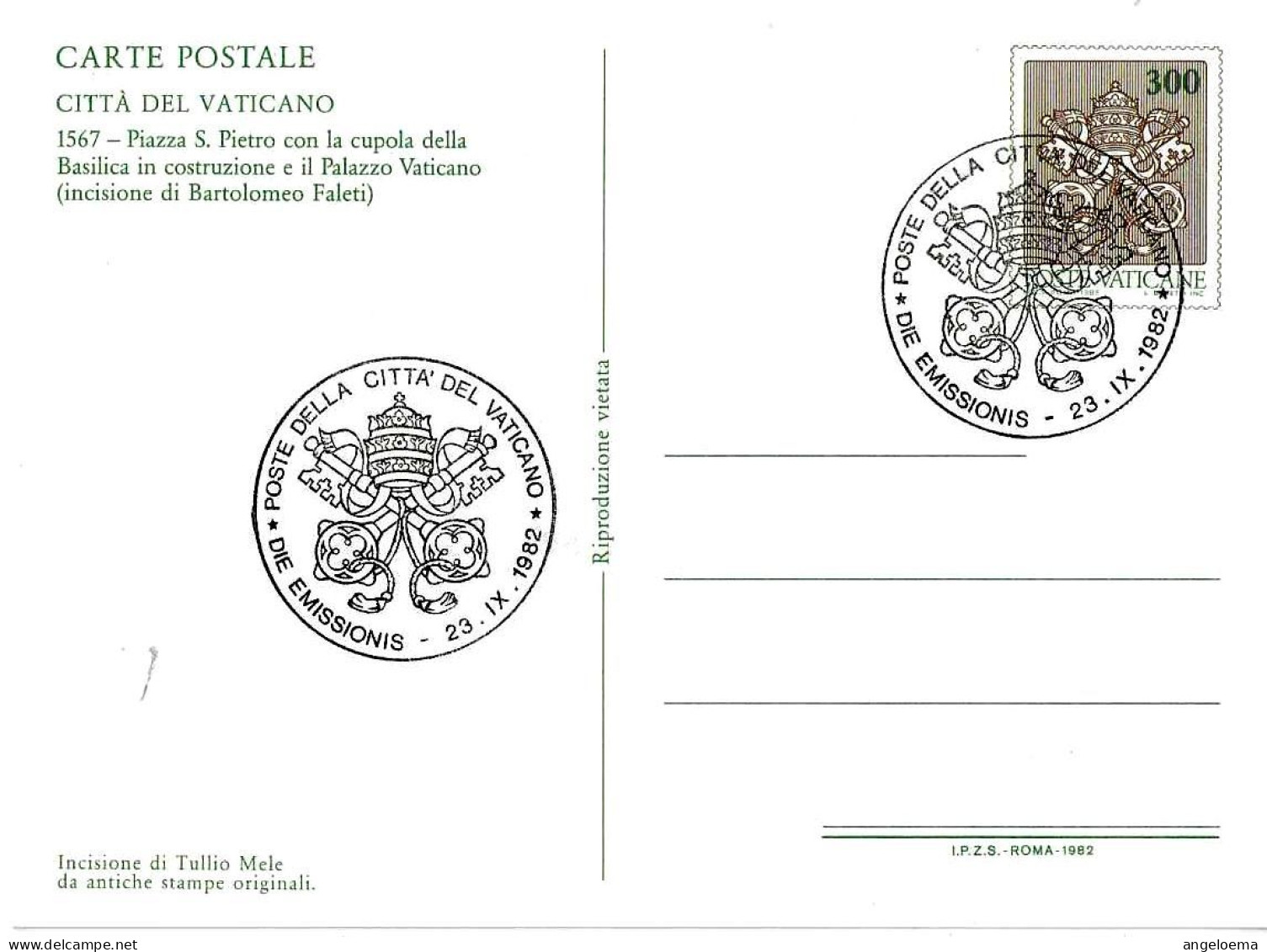 VATICANO -1982 Vedute Incisioni (S.Pietro Con Cupola In Costruzione) Su Cartolina Postale CP £.300 Con Annullo Fdc -1441 - Cristianismo