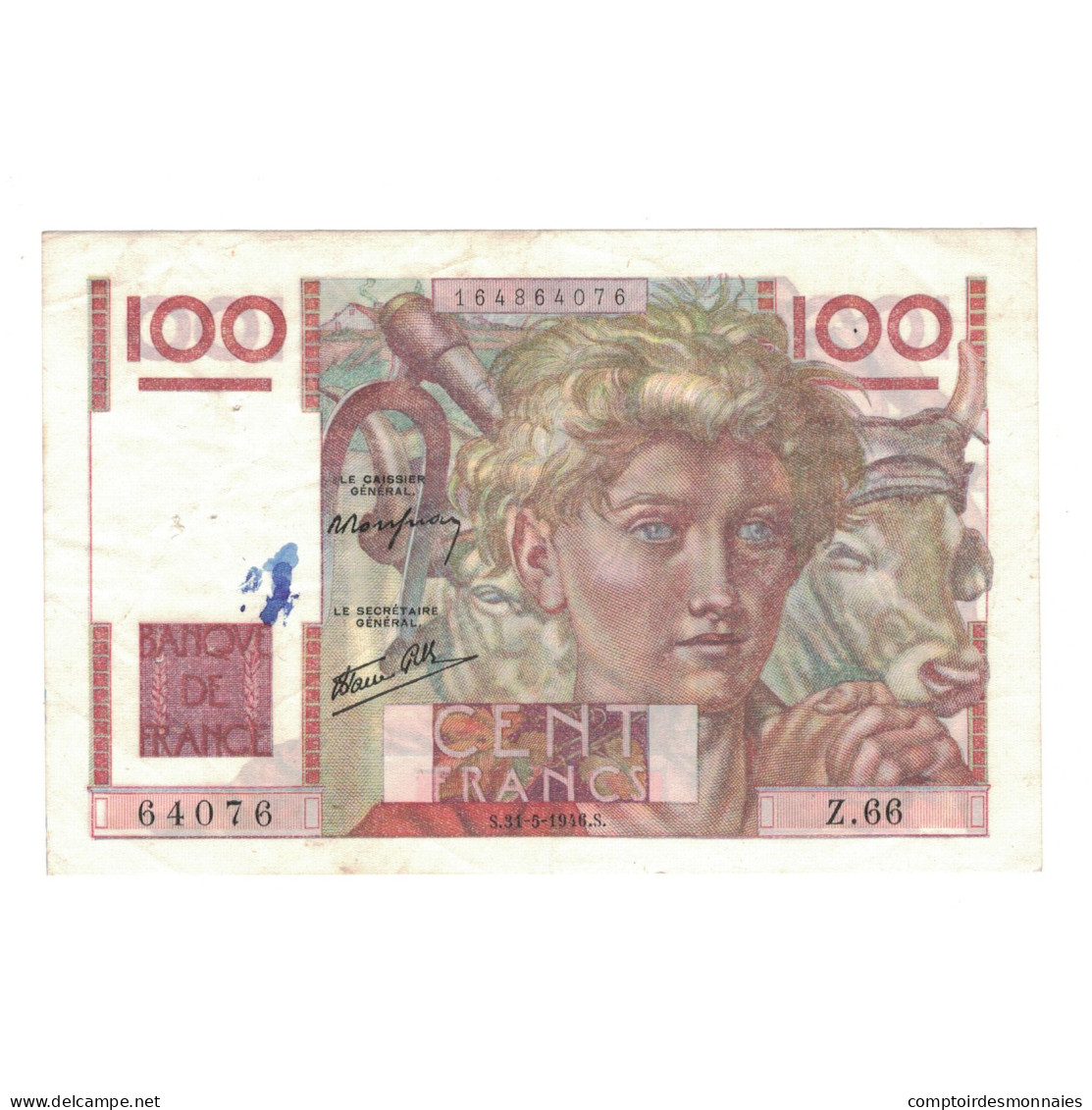 France, 100 Francs, Jeune Paysan, 1946, 1946-05-31, TTB, Fayette:28.5, KM:128a - 100 F 1945-1954 ''Jeune Paysan''