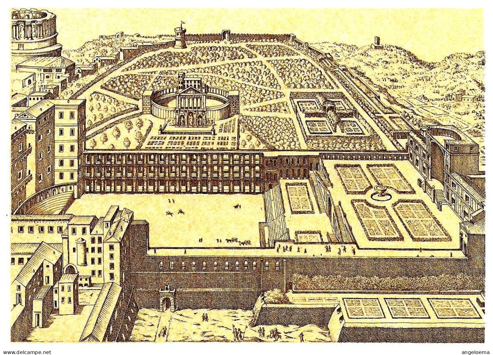 VATICANO -1982 Vedute Incisioni (giardini Vaticani, Cortile Belvedere) Su Cartolina Post. CP £.300 Con Annullo Fdc -1442 - Cristianismo