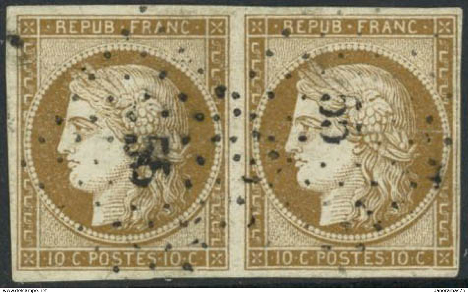 Obl. N°1 10c Bistre, Paire - TB - 1849-1850 Ceres