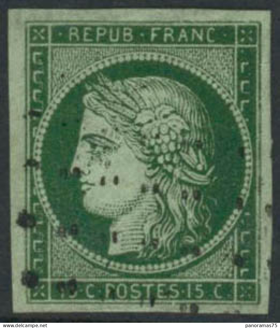 Obl. N°2 15c Vert, Luxe Signé Brun - TB - 1849-1850 Ceres