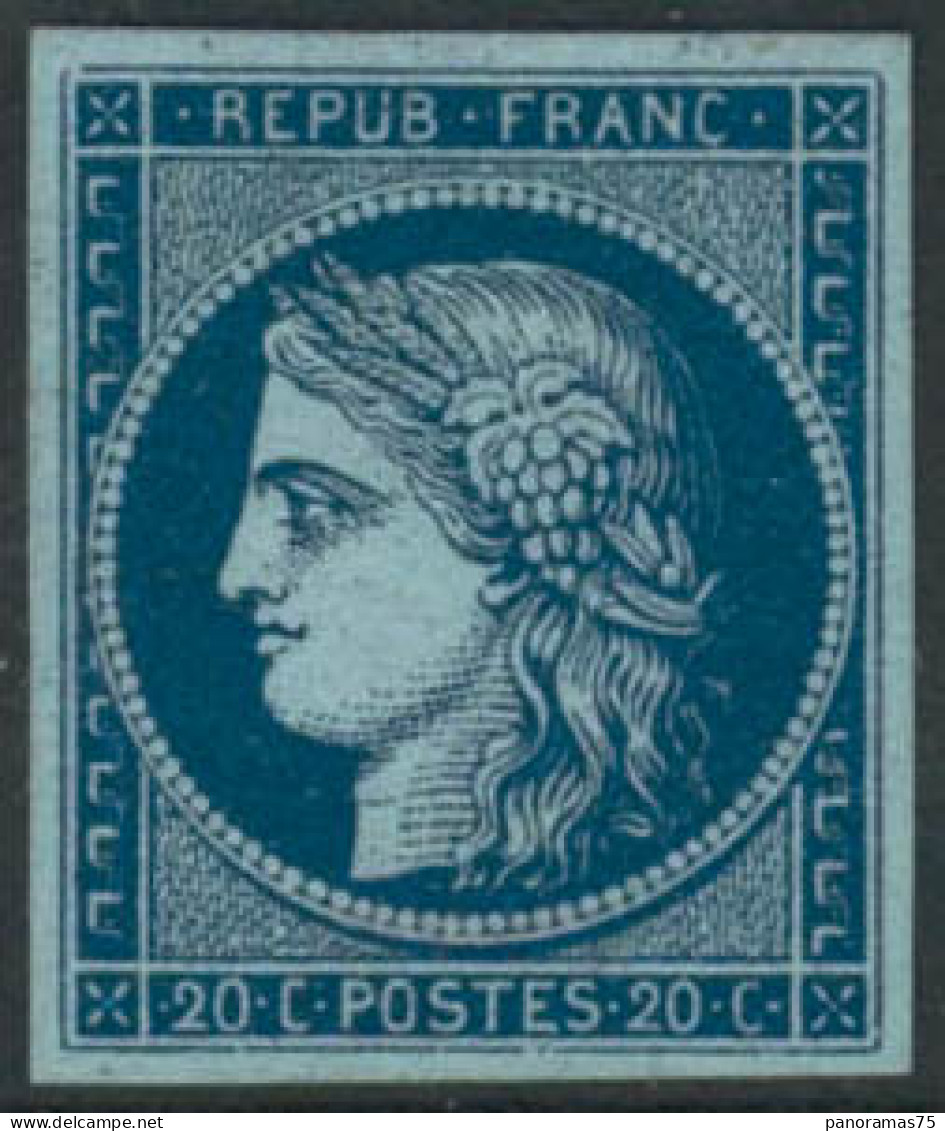 (*) N°8b 20c Bleu, Non émis Pelurage Au Verso RARE  - B - 1849-1850 Cérès