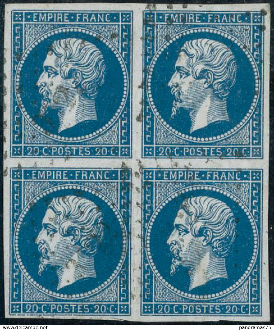 Obl. N°14A 20c Bleu, Type I, Bloc De 4 - TB - 1853-1860 Napoléon III