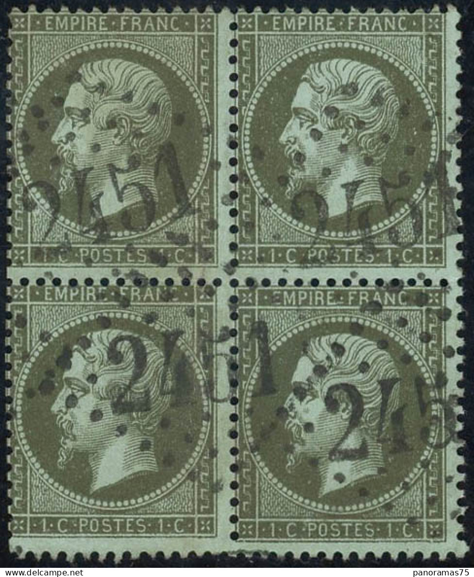 ** N°19 1c Olive, Bloc De 4 - TB - 1862 Napoléon III