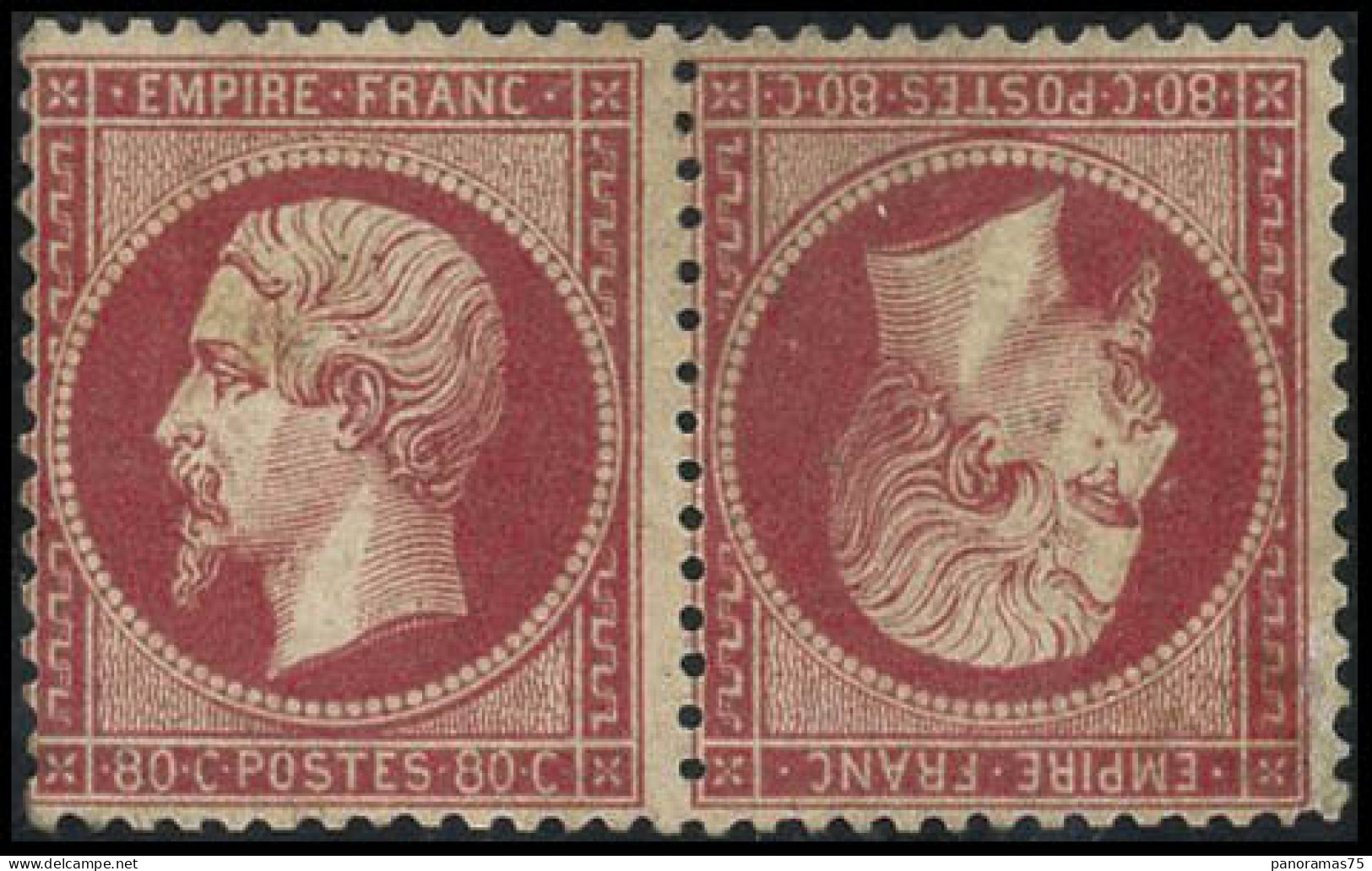 * N°24b 80c Rose, Paire Tête-bèche Quasi SC, Signé Calves - TB - 1862 Napoleon III