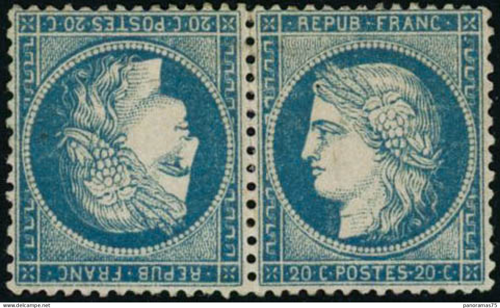 * N°37c 20c Bleu, Paire Tête-bèche Qusi SC, Signé Calves - TB - 1870 Siège De Paris