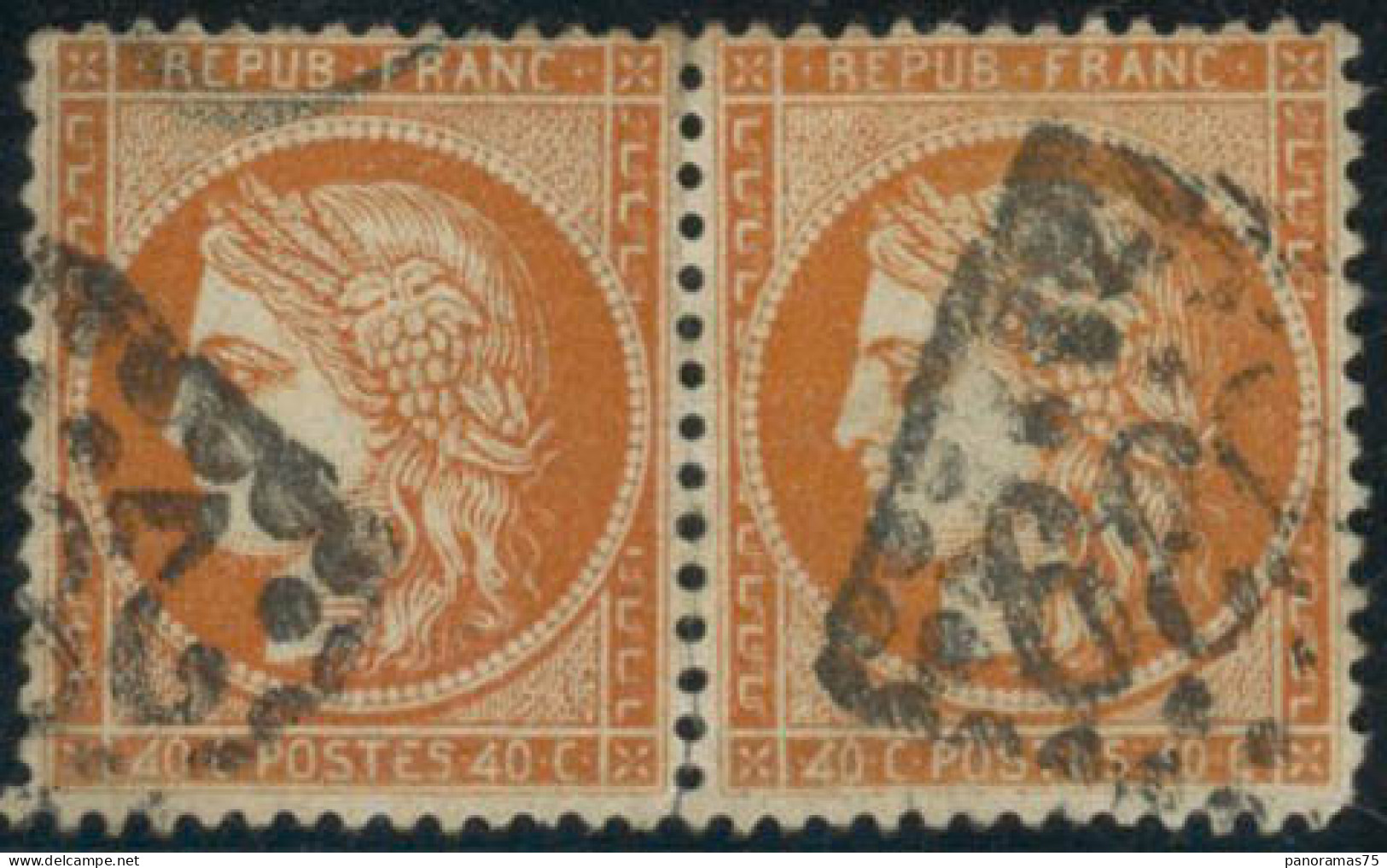 Obl. N°38F 40c Orange, Paire De  4 Retouché, RARE  - TB - 1870 Assedio Di Parigi