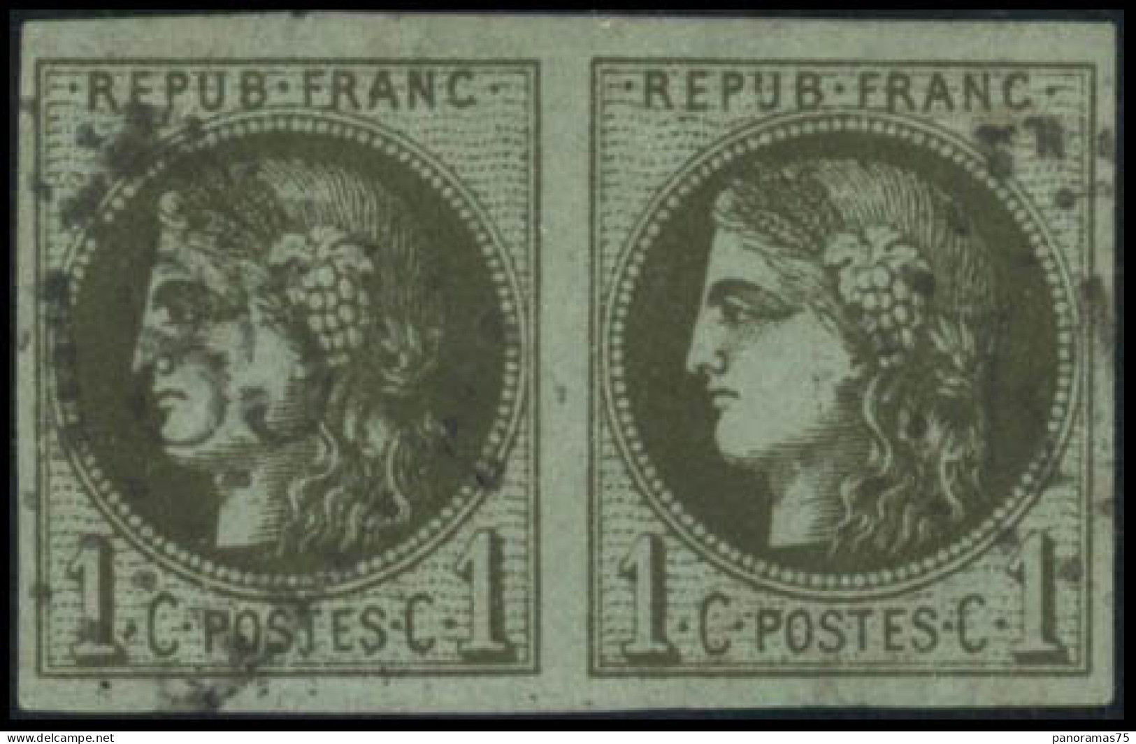 ** N°39A 1c Olive R1, Paire  - TB - 1870 Bordeaux Printing