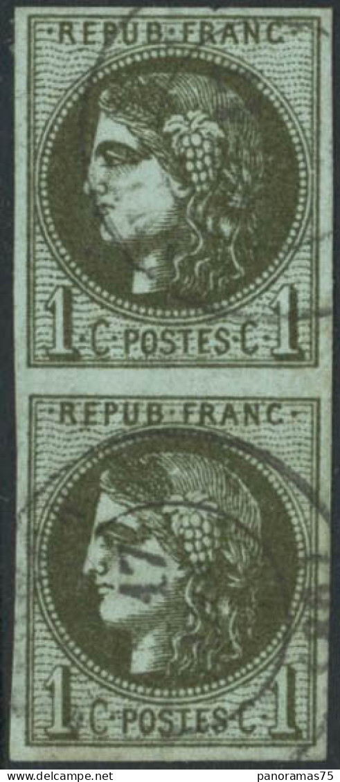 Obl. N°39Ab 1c Olive Foncé, R1 Paire - TB - 1870 Emission De Bordeaux