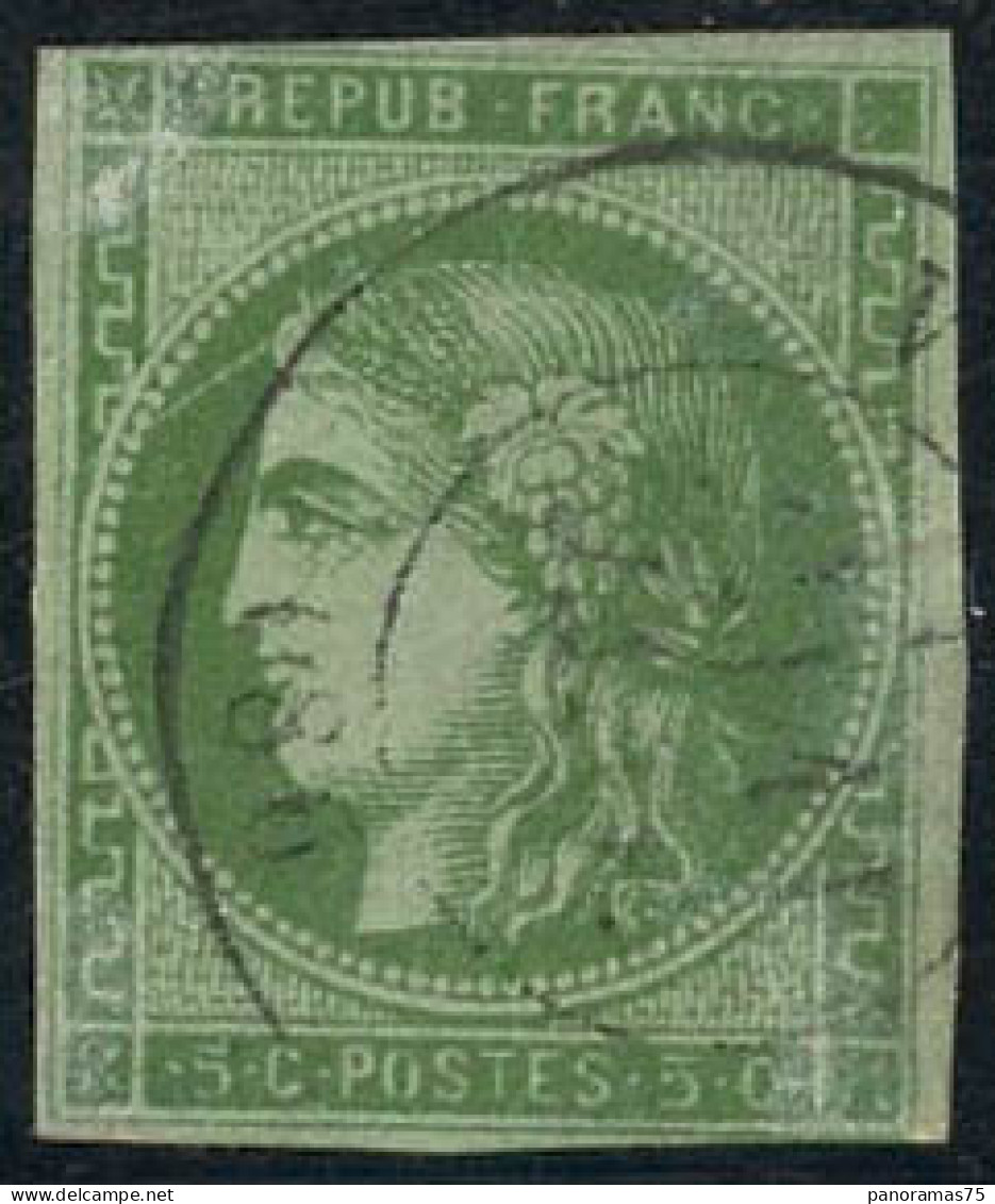 ** N°42A 5c Vert-jaune R1, Peluré Au Verso, Très RARE  - B - 1870 Ausgabe Bordeaux