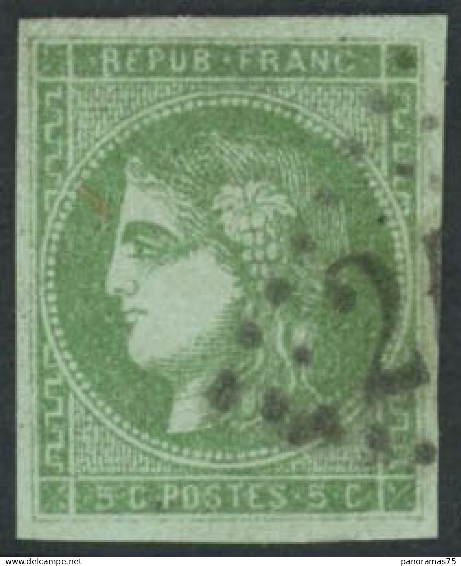 Obl. N°42B 5c Vert-jaune R2, - TB - 1870 Bordeaux Printing