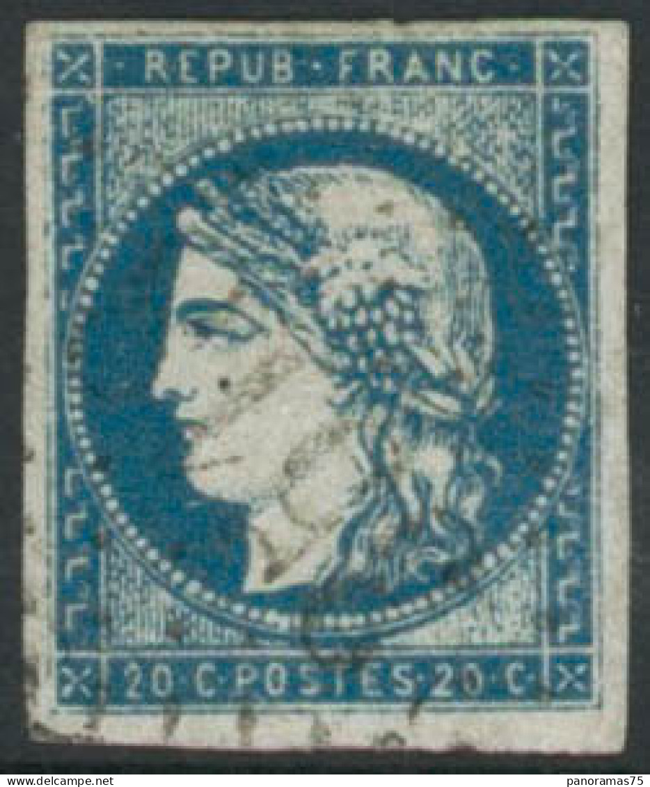 Obl. N°44A 20c Bleu Type I, R1 - TB - 1870 Bordeaux Printing