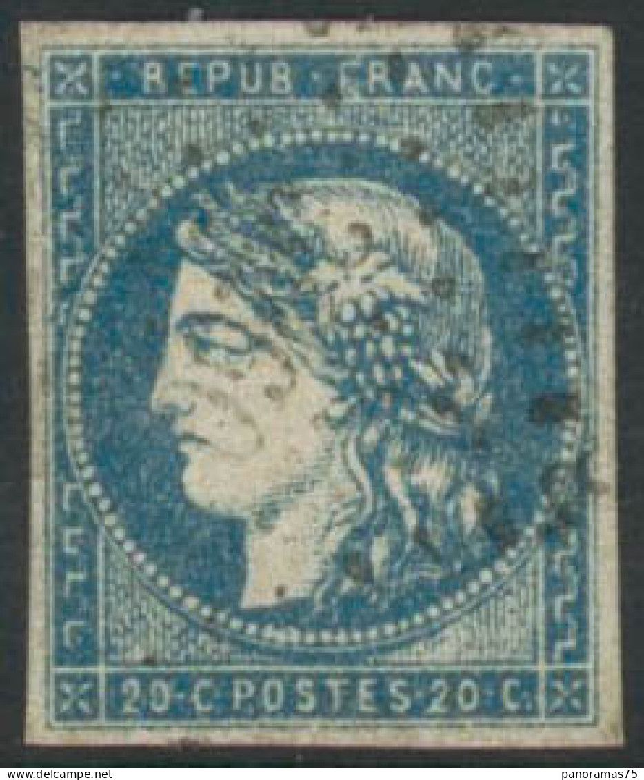 Obl. N°44B 20c Bleu, Type I R2, Infime Pelurage Au Verso - B - 1870 Emission De Bordeaux