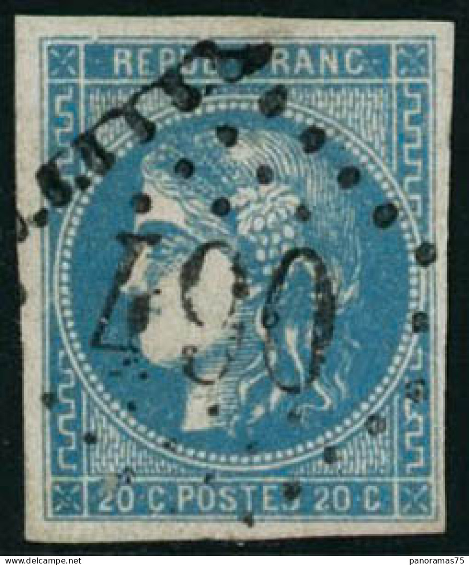 Obl. N°46Bh 20c Bleu Outremer, Type III R2 - TB - 1870 Bordeaux Printing
