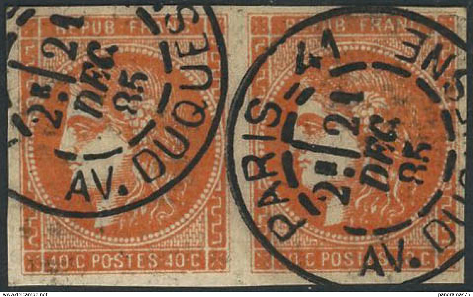 Obl. N°48 40c Orange, Paire Obl CàD - TB - 1870 Emission De Bordeaux