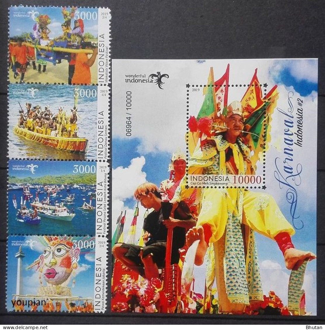 Indonesia 2019, Indonesian Carnivals, MNH S/S And Stamps Strip - Indonésie