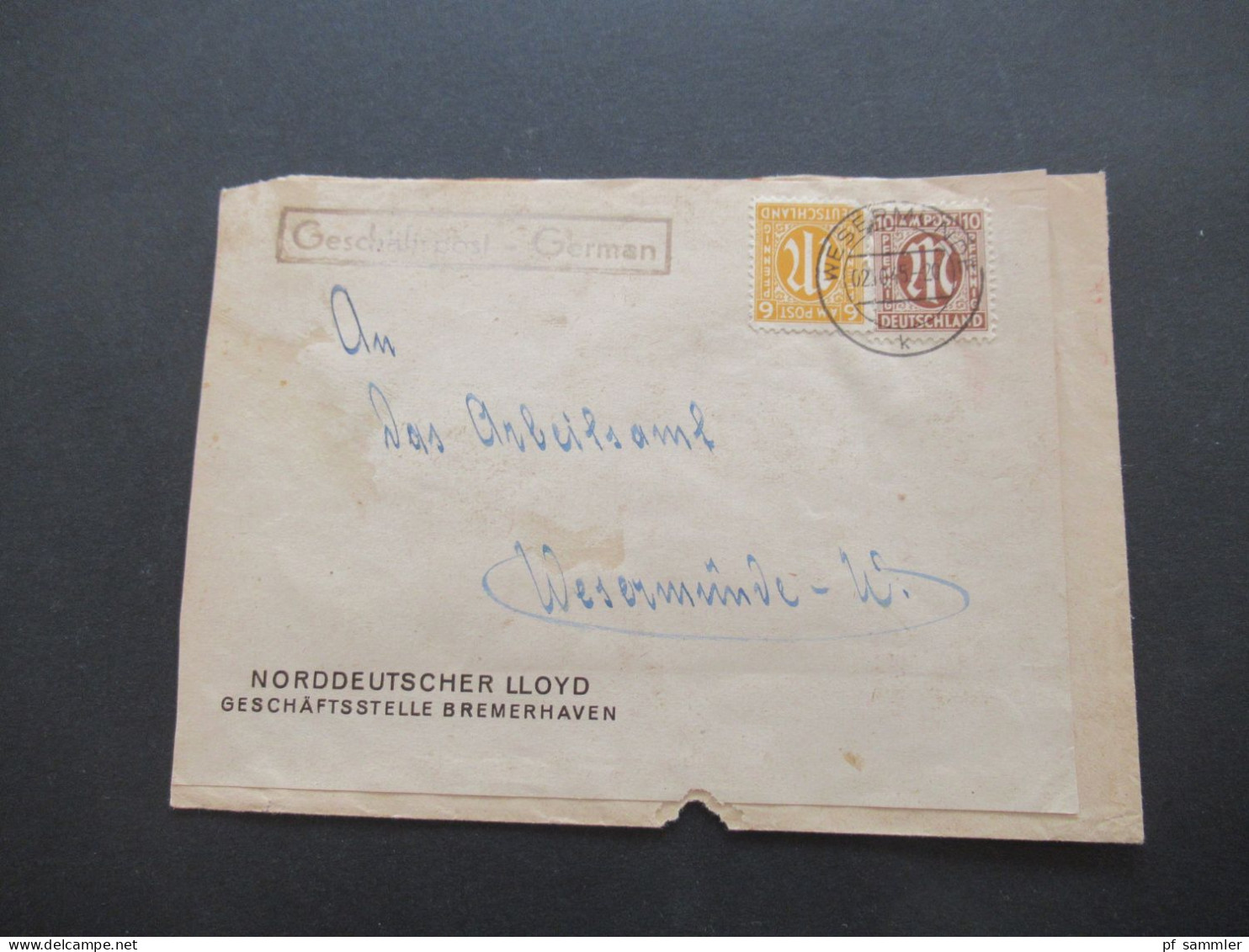 Bizone Am Post Deutscher Druck MiF Geschäftspost Tagesstempel Wesermümde 2.10.1945 Doppelt Verwendeter Umschlag!! - Covers & Documents