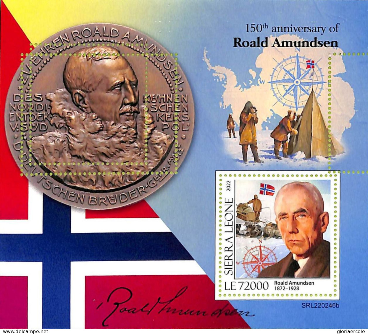 A9358 - SIERRA LEONE - ERROR MISPERF Stamp Sheet - 2022 - Roald Amundsen - Polarforscher & Promis