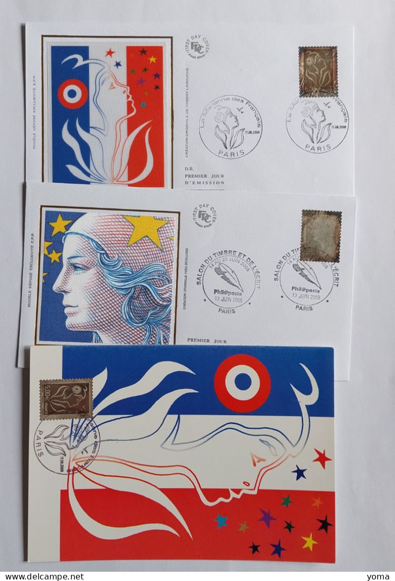 5€ Argent Marianne - 3 FDC - Lettres & Documents