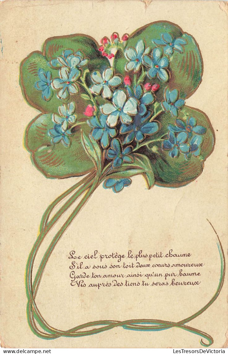 FANTAISIES - Un Trèfle à 4 Feuilles Avec Des Fleurs - Colorisé - Carte Postale Ancienne - Sonstige & Ohne Zuordnung