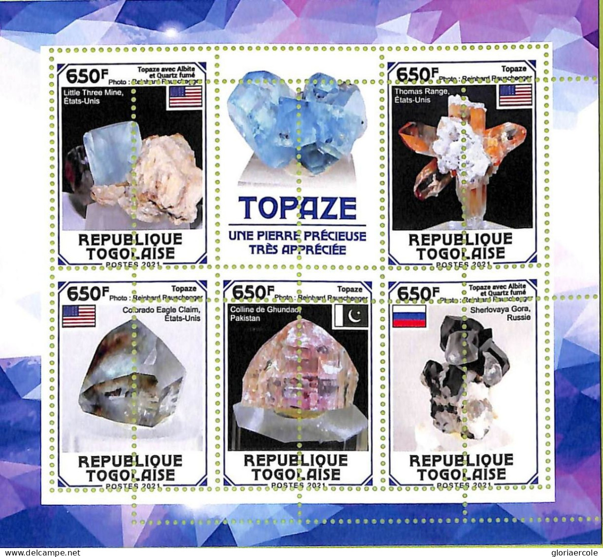 A9751 - TOGO - ERROR MISPERF Stamp Sheet - 2021 - Topaz A Very Appreciate - Minerals