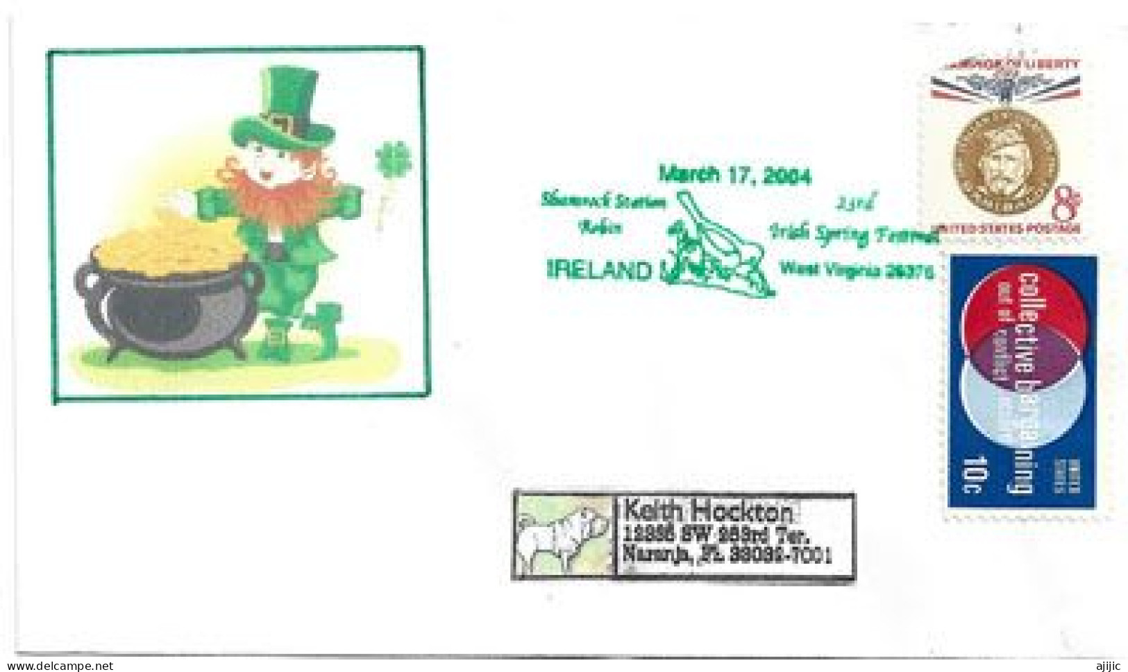 City Of IRELAND. Irish Spring Festival. Saint Patrick West-Virginia.lettre Adressée En Floride - Cartas & Documentos