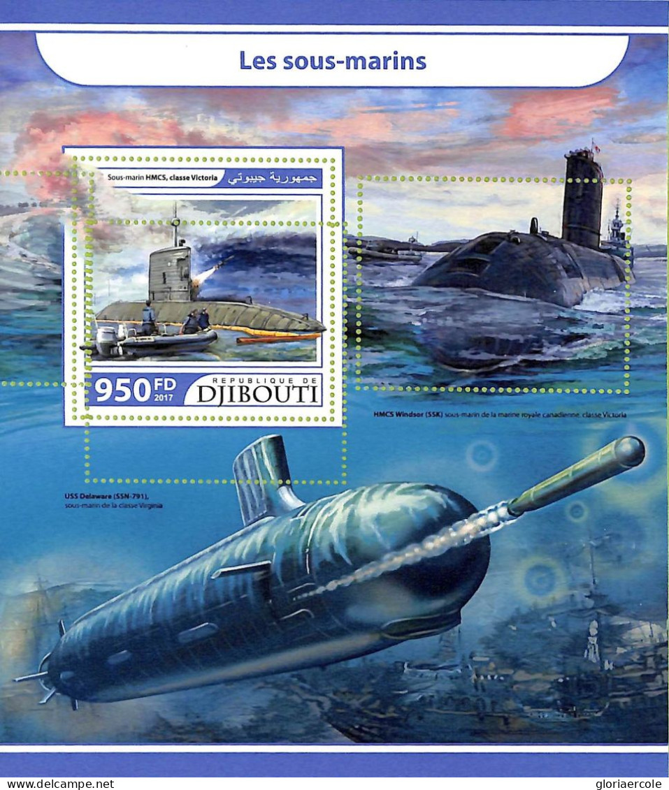 A7476 - DJIBOUTI - ERROR MISPERF Stamp Sheet - 2017  - Submarines - Sottomarini