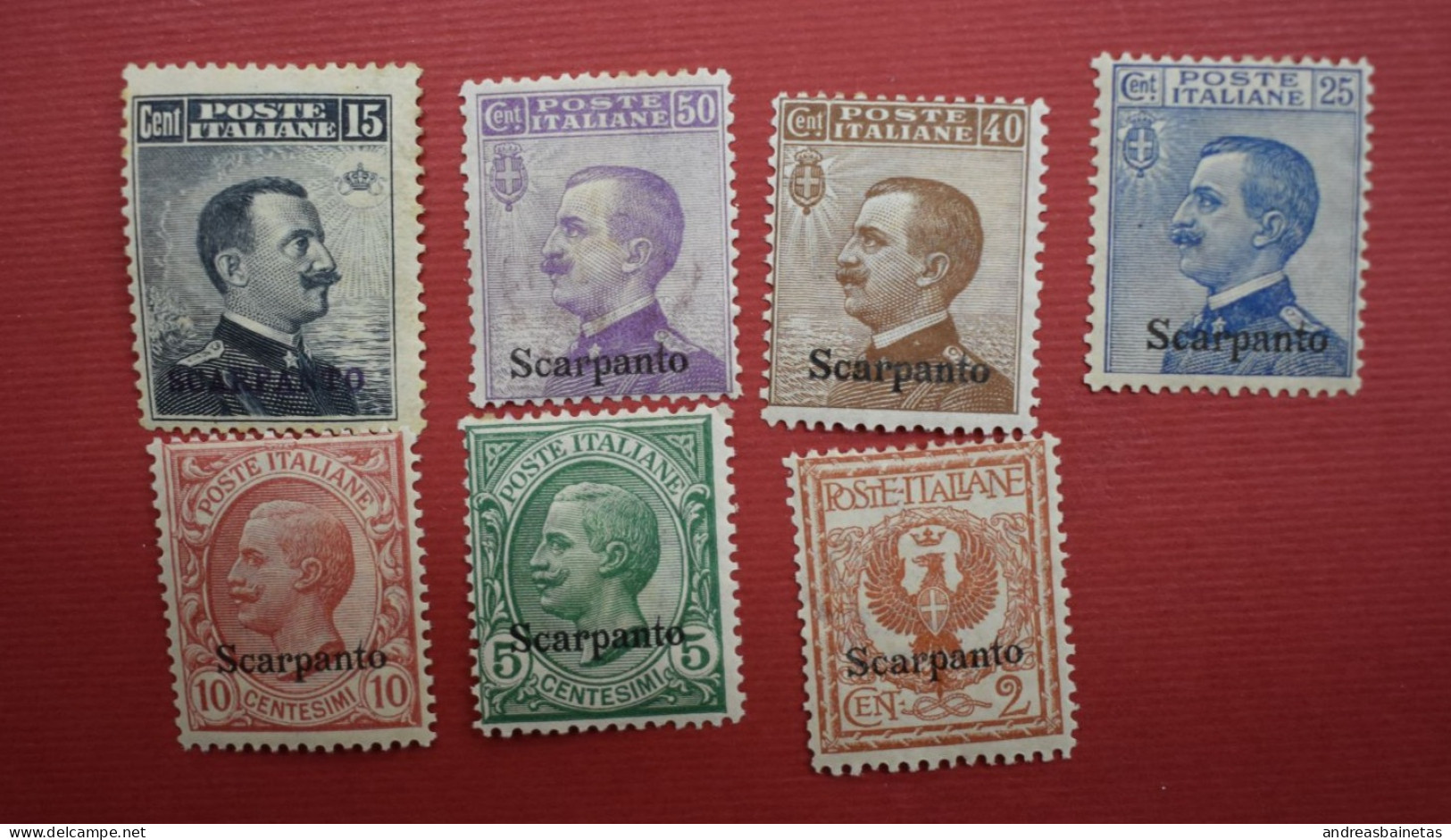 Stamps Greece ITALIAN OCCUPATION - ITALIAN POST OFFICE 1912 "SCARPANTO" Ovpt, Complete Set Of 7 Values, M. (Hellas 3IV/9 - Dodekanesos