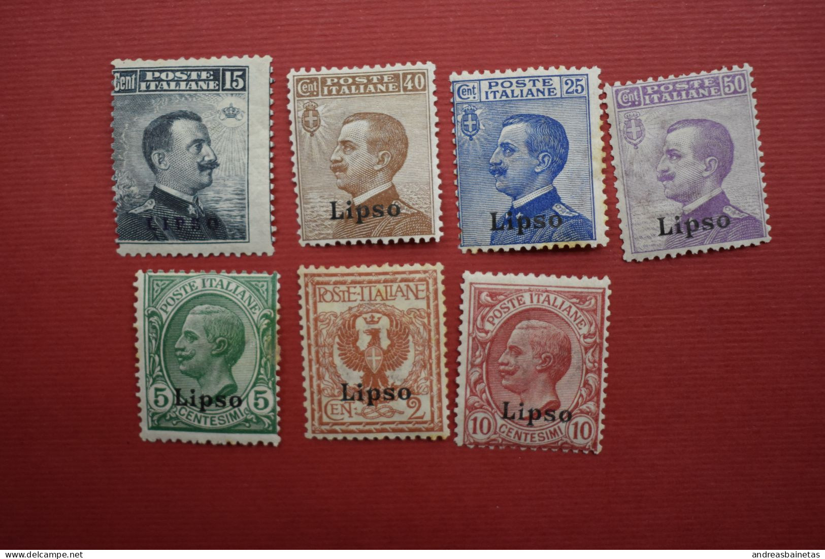 Stamps Greece ITALIAN OCCUPATION - ITALIAN POST 1912 "LIPSO" Ovpt, Complete Set Of 7 Values, M. (Hellas 3VII/9VII). - Dodecaneso
