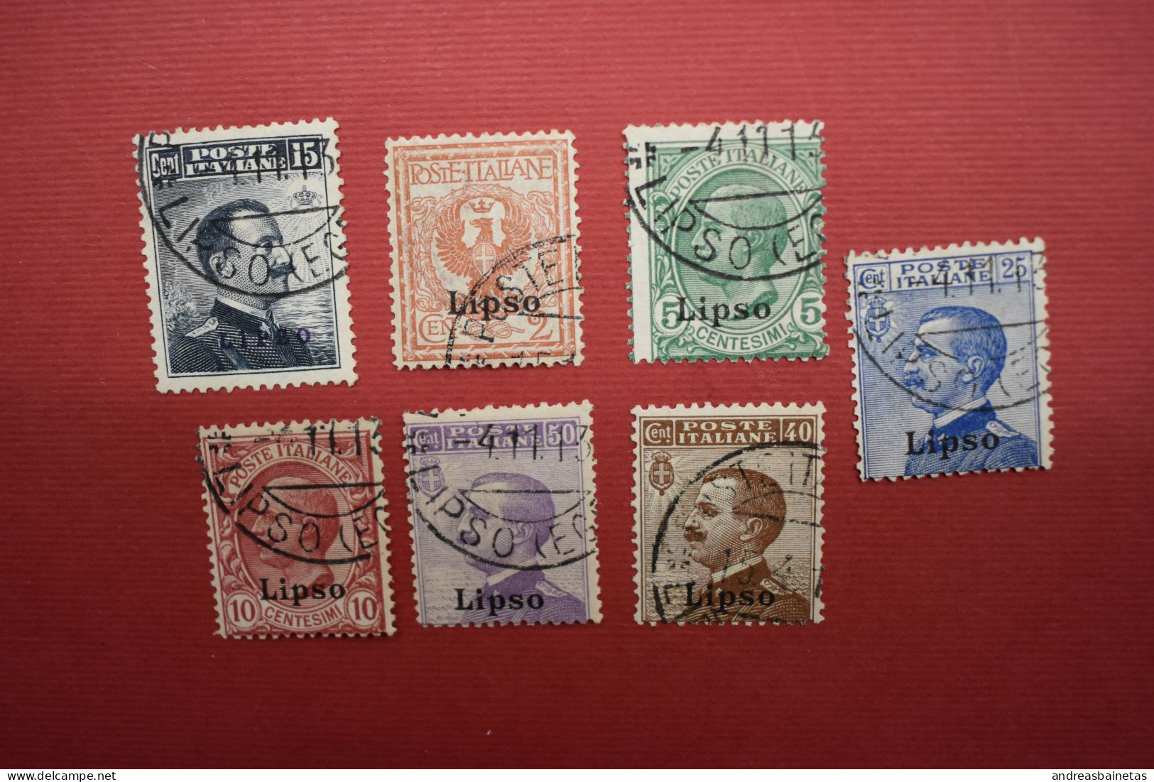 Stamps Greece ITALIAN OCCUPATION - ITALIAN POST 1912 "LIPSO" Ovpt, Complete Set Of 7 Values Used (Hellas 3VII/9VII). - Dodecanese