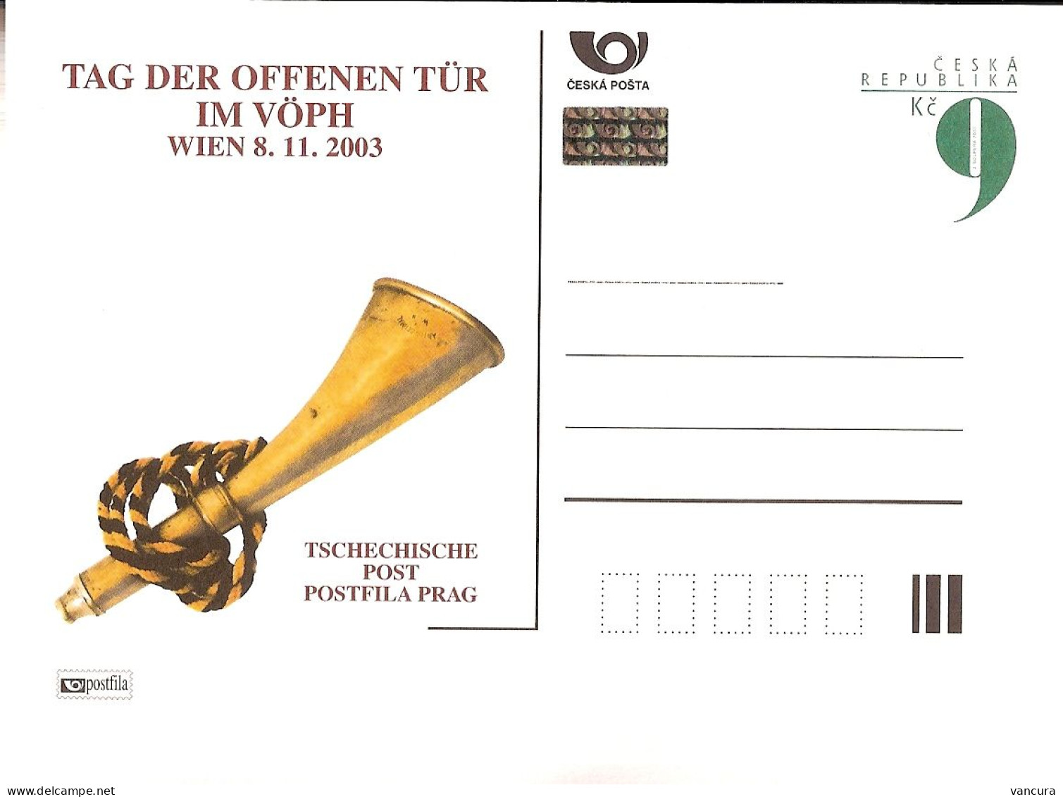 CDV A 95 Czech Republic Wien Stamp Exhibition 2003 Post Horn - Cartes Postales