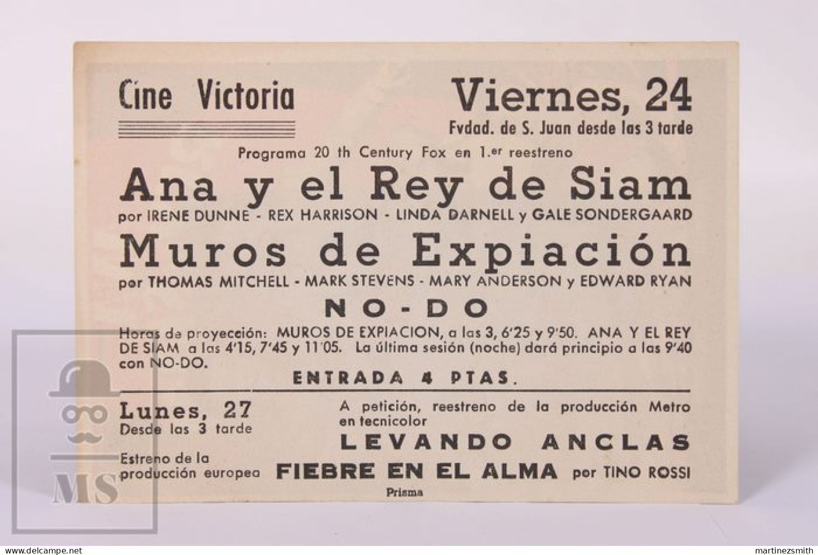 Original 1950 Anna And The King Of Siam / Movie Advt Brochure - Irene Dunne, Rex Harrison, Linda Darnell - 13,5 X 8,5 Cm - Cinema Advertisement