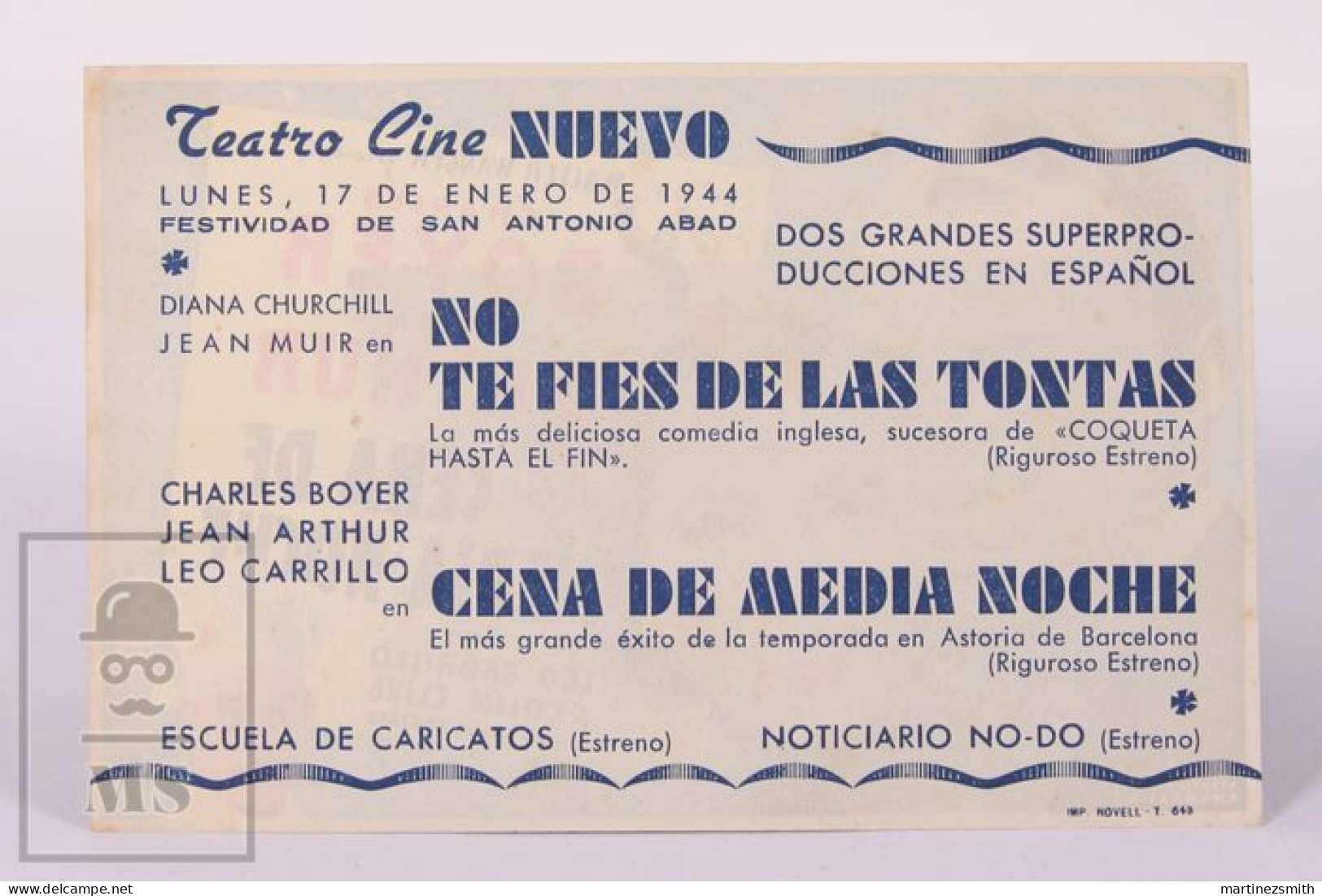 Original 1944 History Is Made At Night / Movie Advt Brochure - Carles Boyer, Jean Arthur - 9 X 13,5 Cm - Publicidad