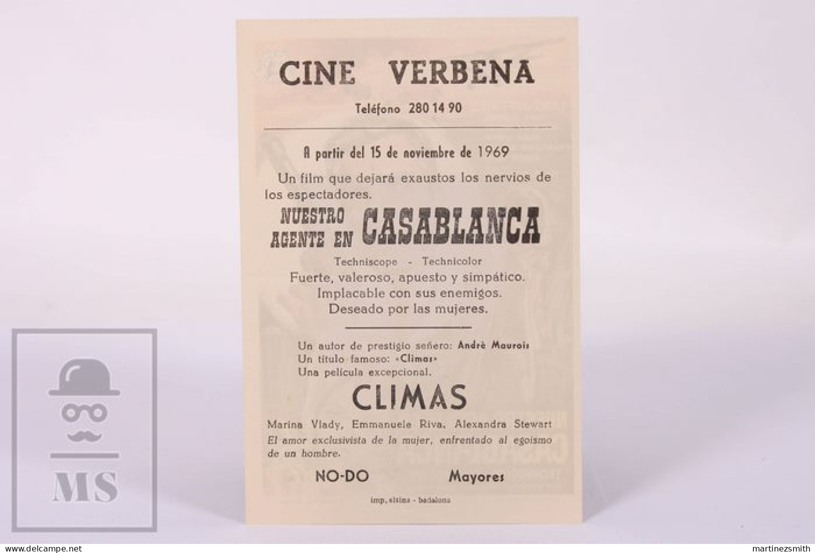 Original 1969 Il Nostro Agente A Casablanca / Movie Advt Brochure - Tulio Demicheli - Lang Jeffries - 14,5 X 9,5 Cm - Publicité Cinématographique