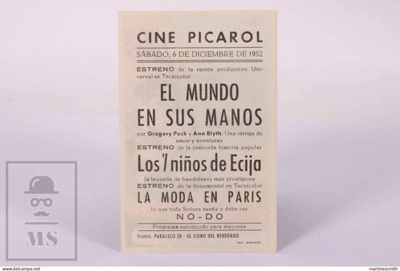 Original 1952 The World In His Arms / Movie Advt Brochure - Gregory PeckAnn Blyth  - 13,5 X 8,5 Cm - Pubblicitari