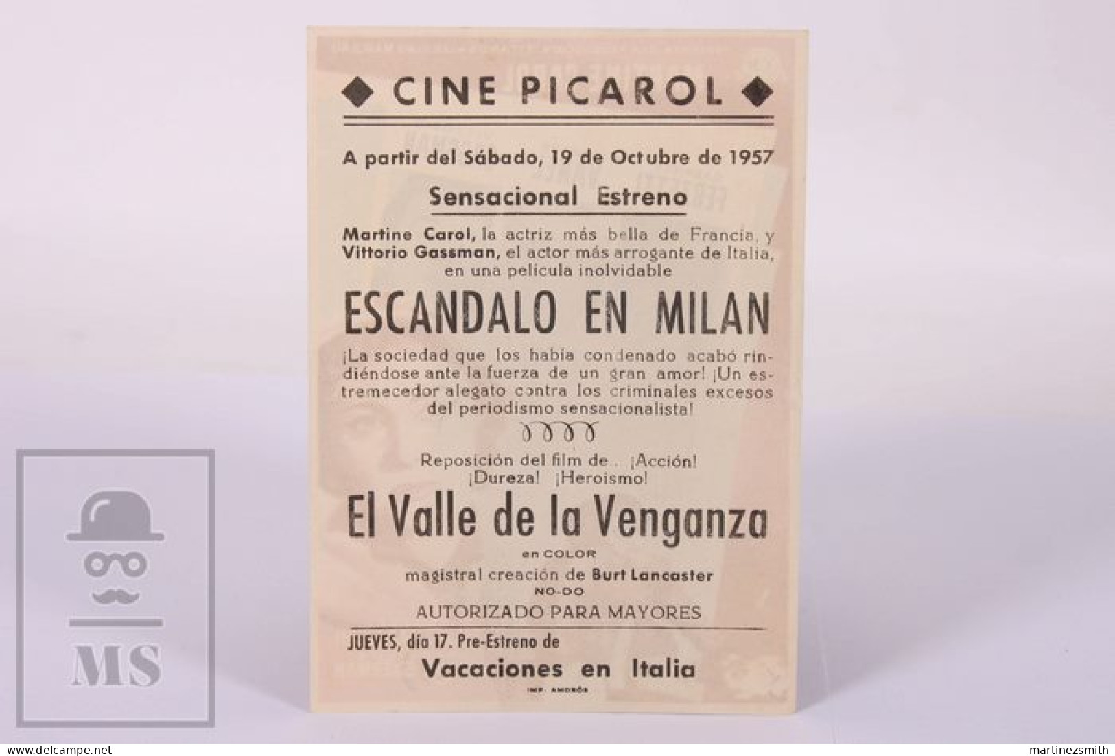 Original 1957 Difendo Il Mio Amore / Movie Advt Brochure - Giulio Macchi - Martine Carol  - 14,5 X 10,5 Cm - Pubblicitari