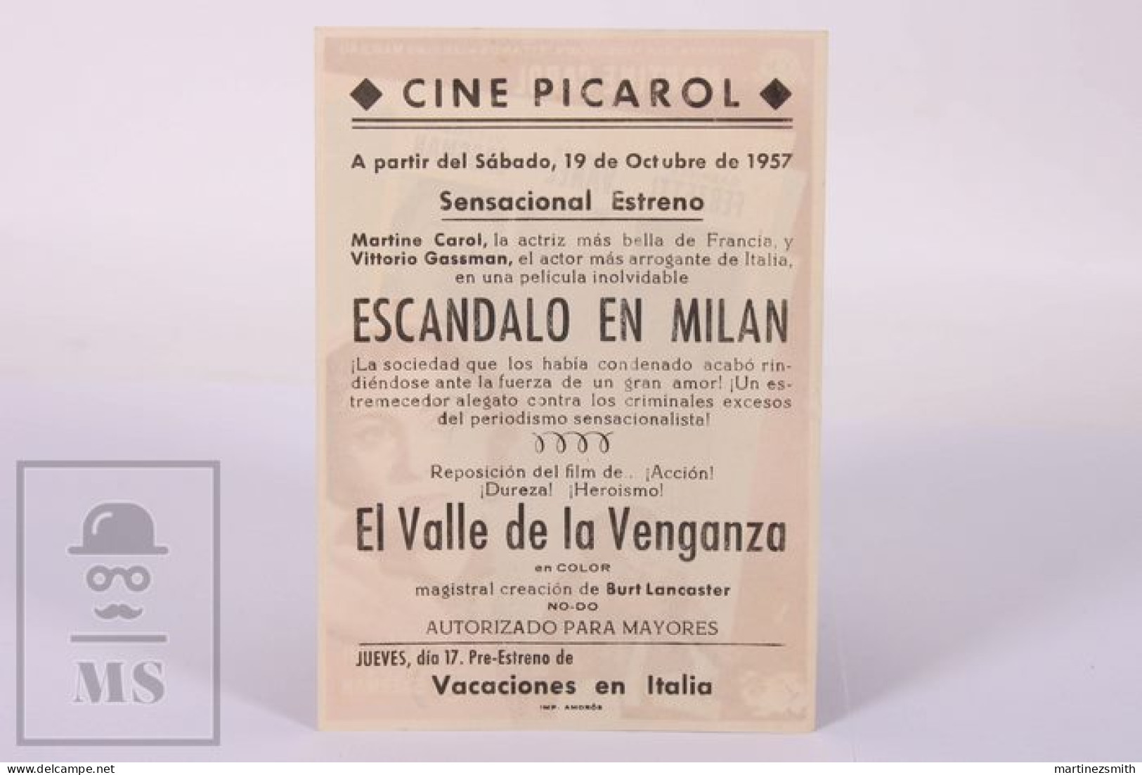 Original 1957 Difendo Il Mio Amore / Movie Advt Brochure - Giulio Macchi - Martine Carol  - 14,5 X 10,5 Cm - Cinema Advertisement