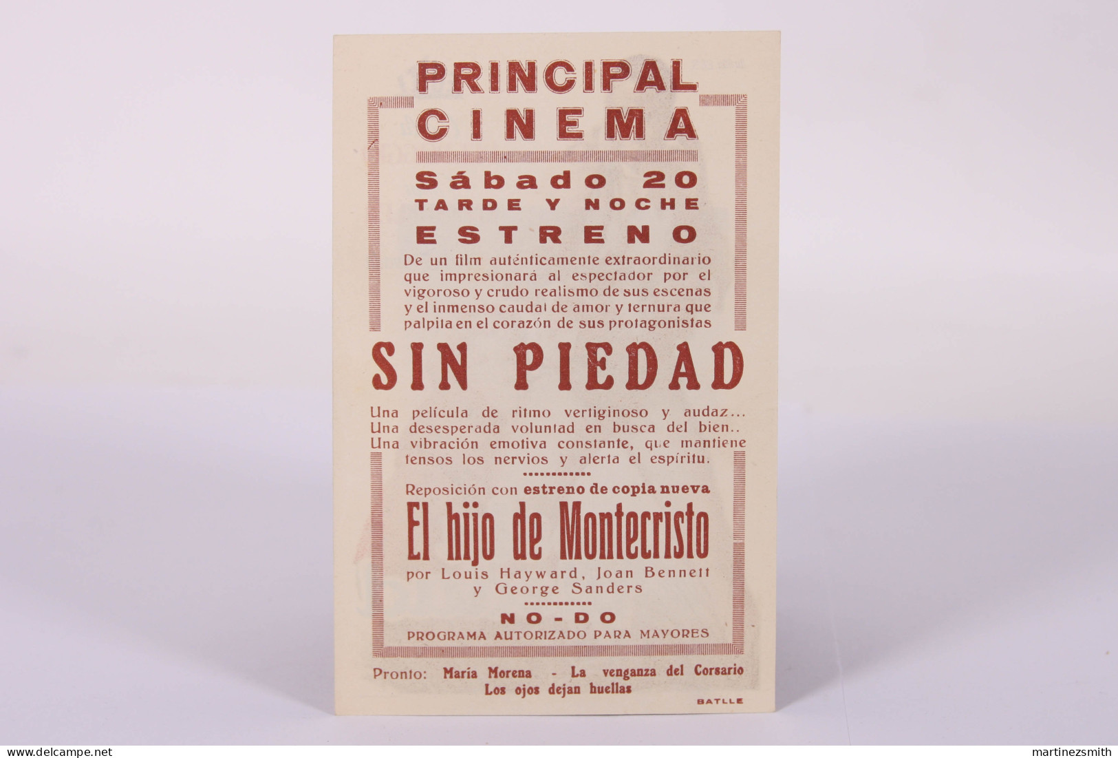 Original 1940's Senza Pietà / Movie Advt Brochure - Carla Del Poggio - Alberto Lattuada - 13,2 X 8,5 Cm - Cinema Advertisement