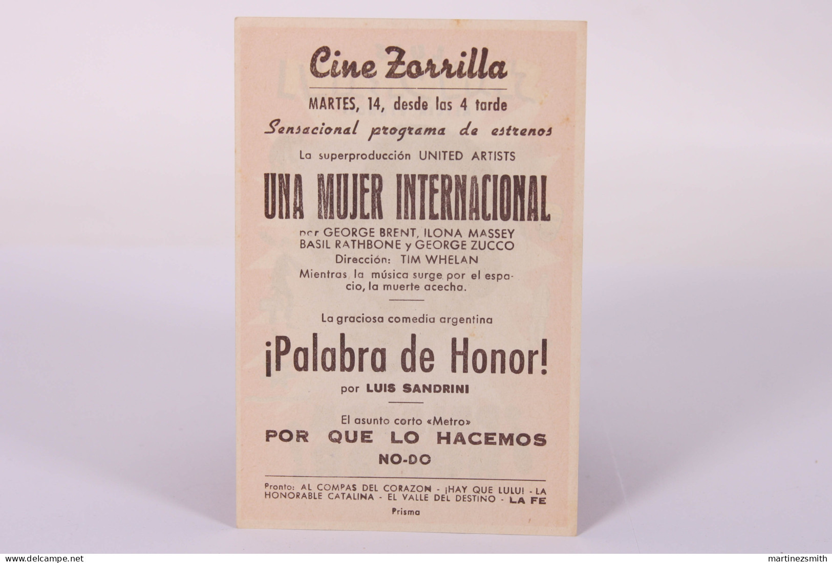 Original Palabra De Honor / Movie Advt Brochure - Luis C. Amadori - Luis Sandrini, Alicia Vignoli - 13 X 8,8 Cm - Publicité Cinématographique