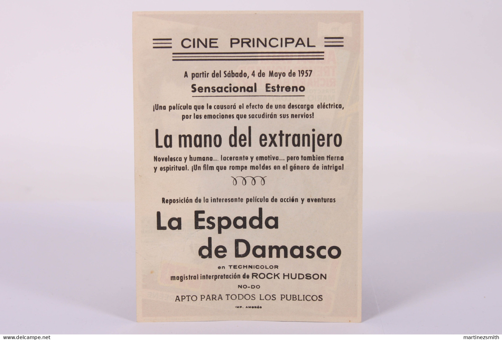 Original 1950's La Mano Dello Straniero / Movie Advt Brochure - Mario Soldati, Alida Valli, Revor Howard -15 X 11 Cm - Cinema Advertisement