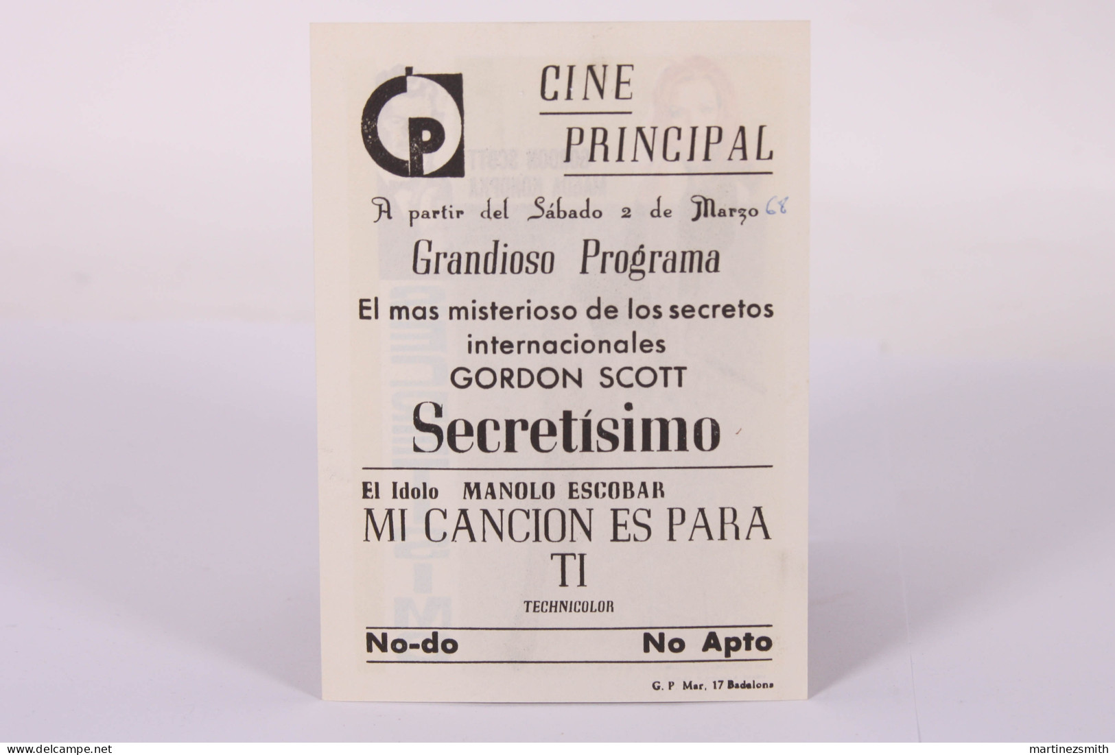 Original 1960's Segretissimo / Movie Advt Brochure - Frenando Cerchio,  Grodon Scott, Magda Konopka -13,5 X 9,8 Cm - Cinema Advertisement