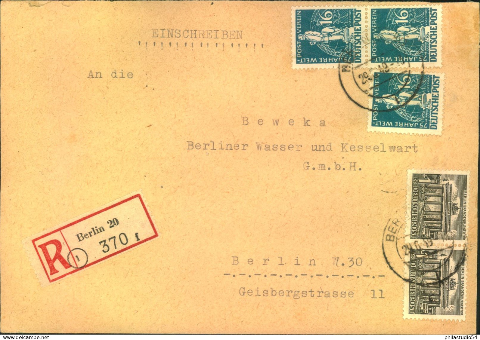 1949, Ortseinschreiben Ab BERLIN 20 Mit 3-mal 16 Pf. Stephan Und 2-mal 1 Pf. Bauten - Lettres & Documents